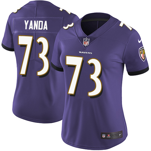 Nike Ravens #73 Marshal Yanda Purple Team Color Women's Stitched NFL Vapor Untouchable Limited Jersey - Click Image to Close